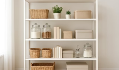 Why is it helpful to leave some shelves partly empty when styling them
